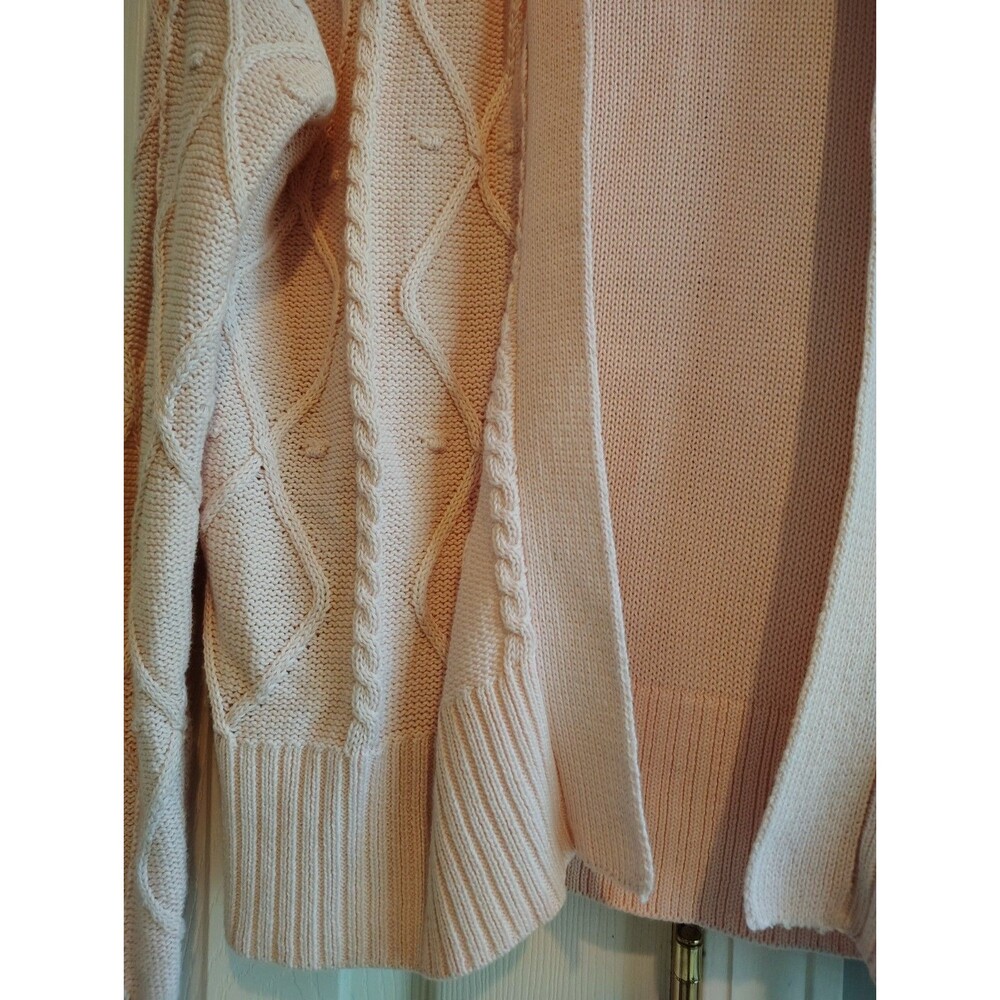 Bellini Pale Pink Cable Knit Open Front Cardigan Size Medium Soft Cozy Layering - Picture 6 of 12